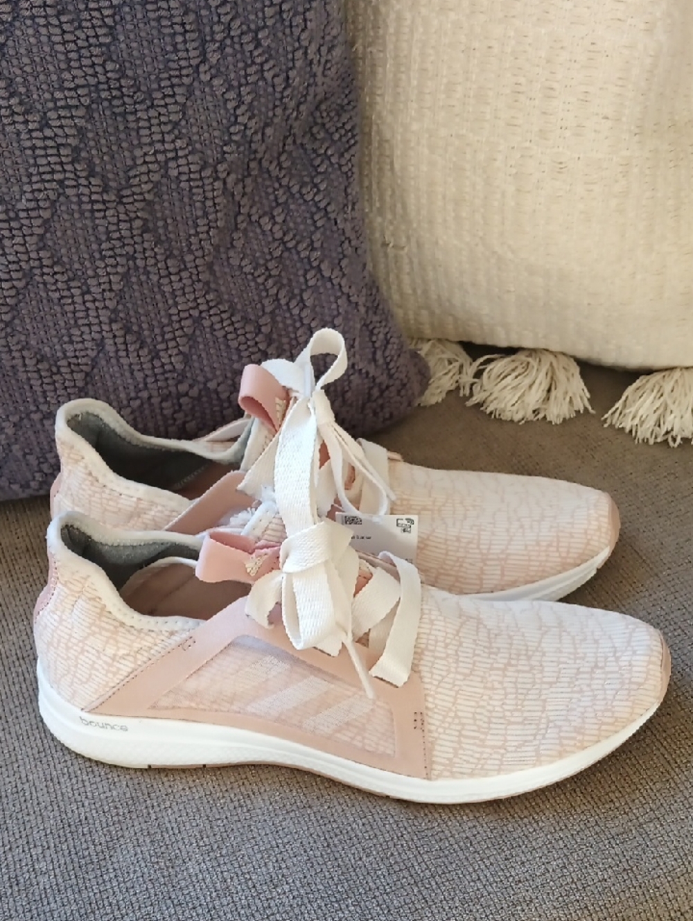 Adidas Blush Pink White Bounce Running Shoes Women's Size 10